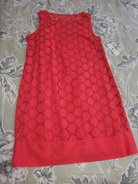 Laundry by Shelli Segal "Geranium" Lined Eyelet Cotton Shift Dress Size 10 NWT
